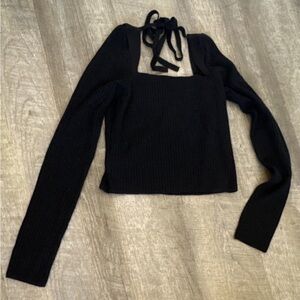 Anna October, MSRP: $348, Black Square Neck Ribbed Long Sleeve Top, Size S
